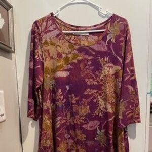 Peruvian Connectin Wild Orchid Dress Pink Floral 100% Pima Cotton Pocket Medium